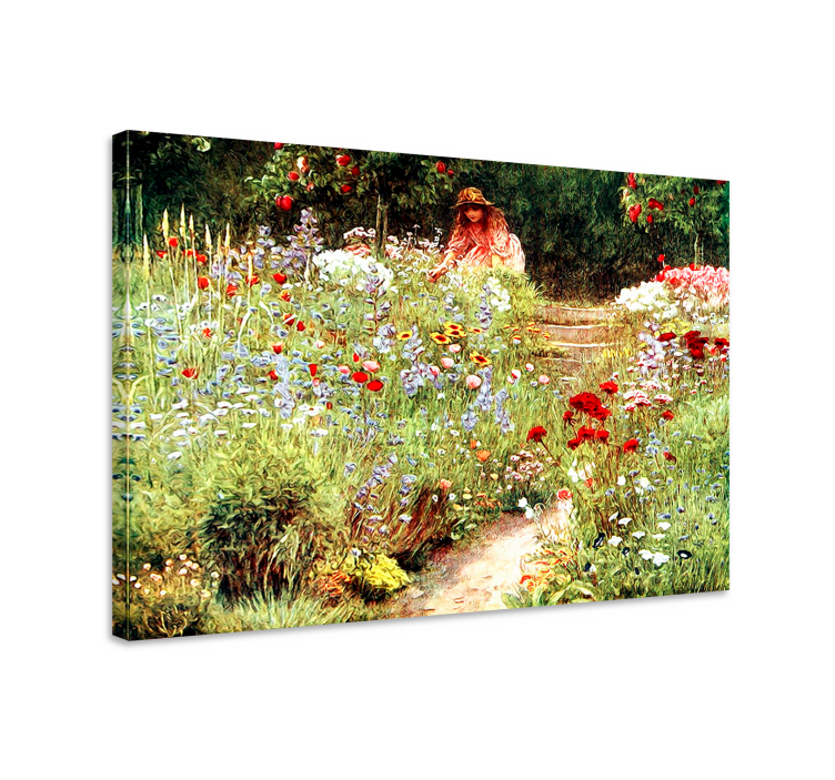 Canvas schilderij bloemen en planten meisje tussen bloemen - TenStickers