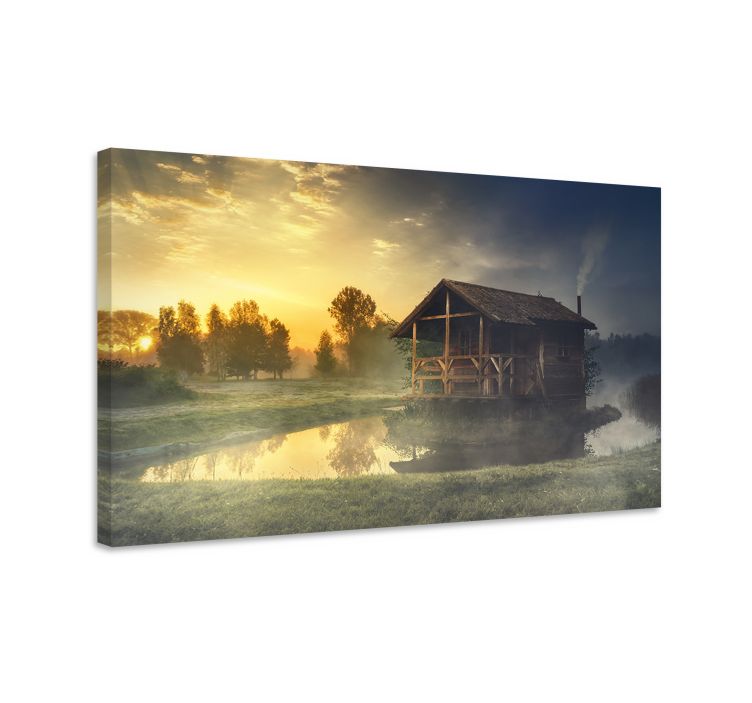 Canvas landschap rustieke cottage reflectie - TenStickers