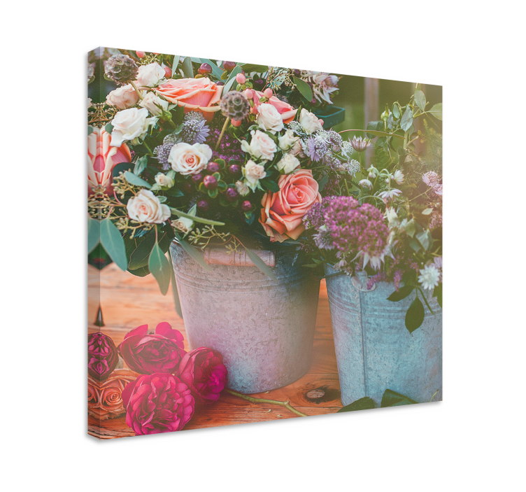 Canvas schilderij bloemen en planten bloemenmanden display - TenStickers