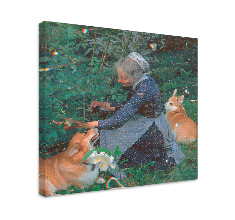 Vrouw met corgi's Canvas schilderij hond - TenStickers