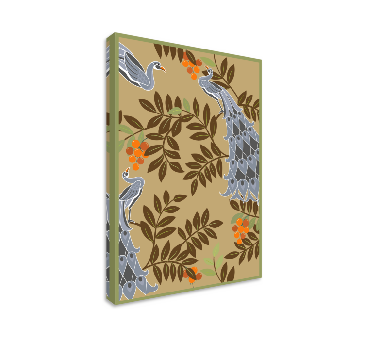 Canvas schilderij bloemen en planten elegant vogeldesign - TenStickers