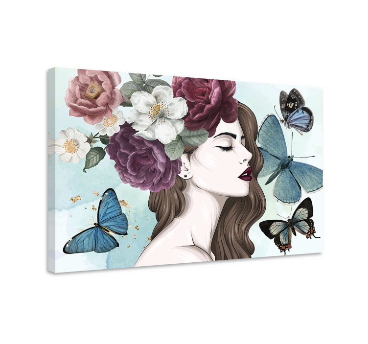 Bloemen elegantie met vlinders Canvas bloem en plant - TenStickers