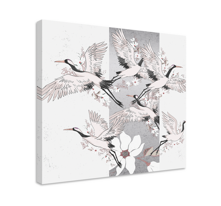 Canvas landschap elegante kraanvogels vliegend - TenStickers