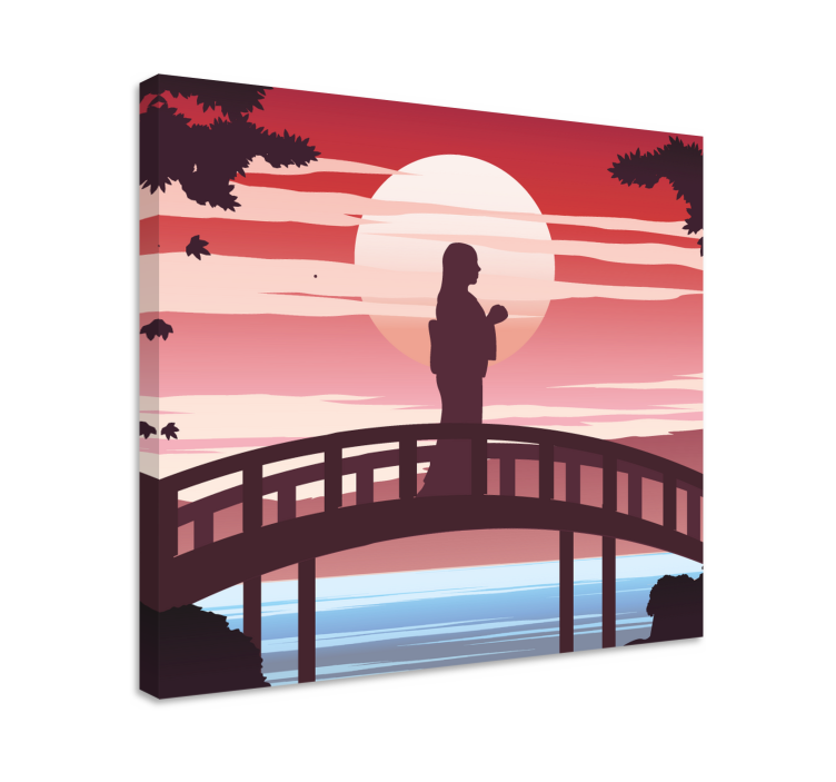 Canvas schilderij abstract silhouet op brug - TenStickers