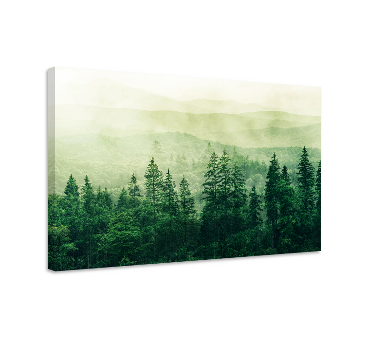 Canvas landschap Groene bos heuvel boomtoppen - TenStickers