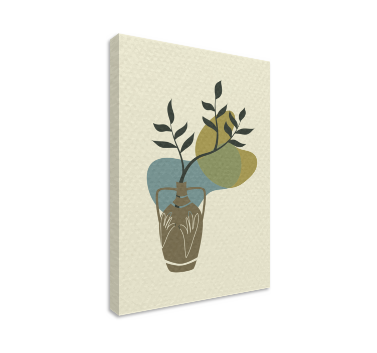 Vaas met blad Canvas schilderij bloemen en planten - TenStickers