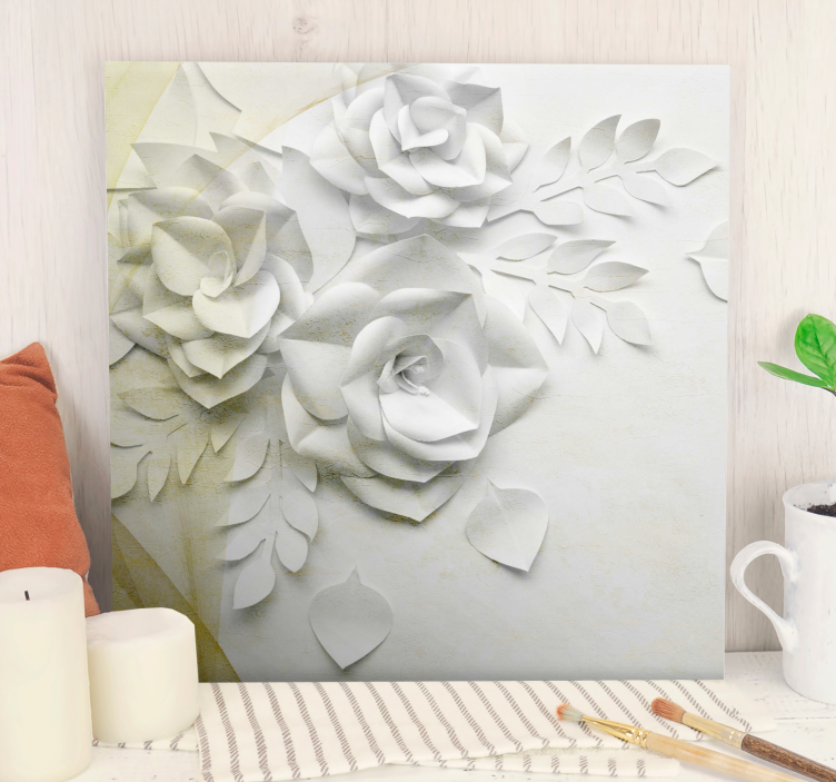 3D canvas schilderij Elegante goudwitte bloemen - TenStickers