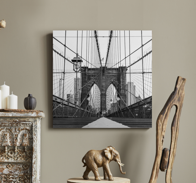 3D canvas schilderij Zwart-witte brooklyn bridge - TenStickers