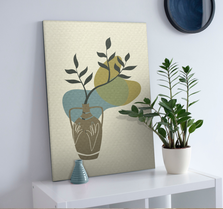 Vaas met blad Canvas schilderij bloemen en planten - TenStickers