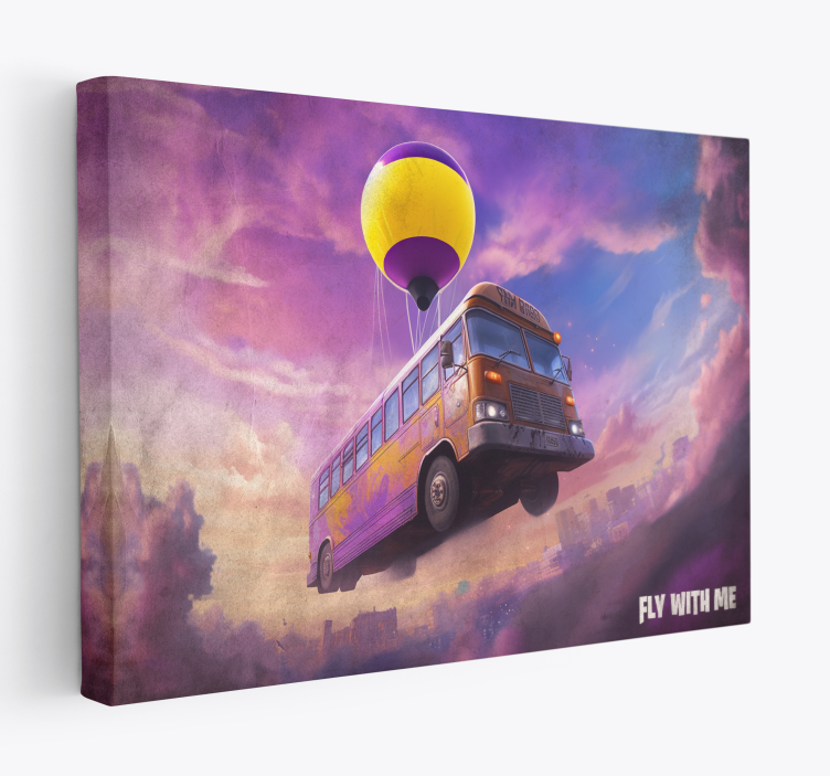Vliegende bus met luchtballon canvas - TenStickers