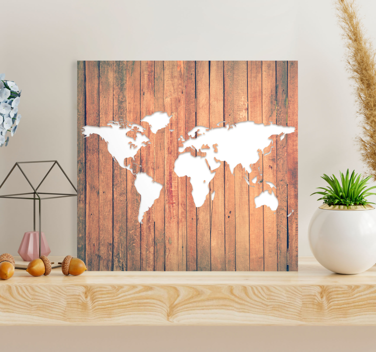 Wereldkaart canvas schilderij houten wereldkaart - TenStickers