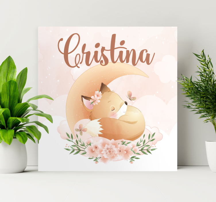 Canvas schilderij kinderkamer Schattige vos voor meisje met naam - TenStickers