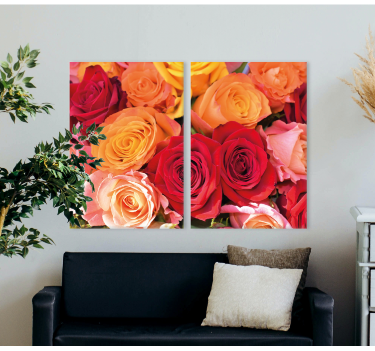 Oranjerode en roze rozen canvas - TenStickers