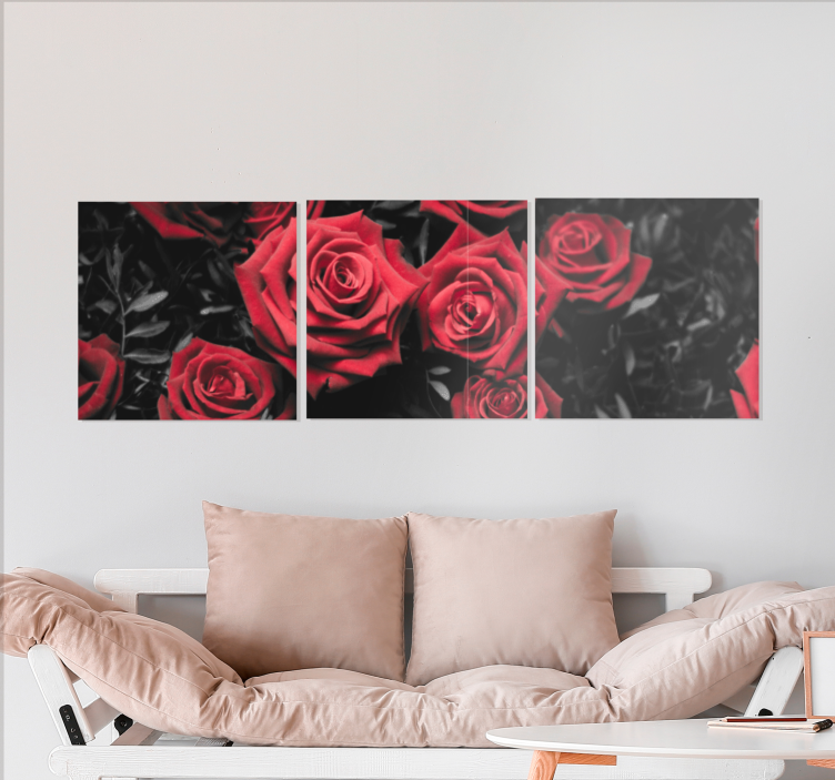 Canvas schilderijen bloemen Zwart en wit met rode rozen - TenStickers