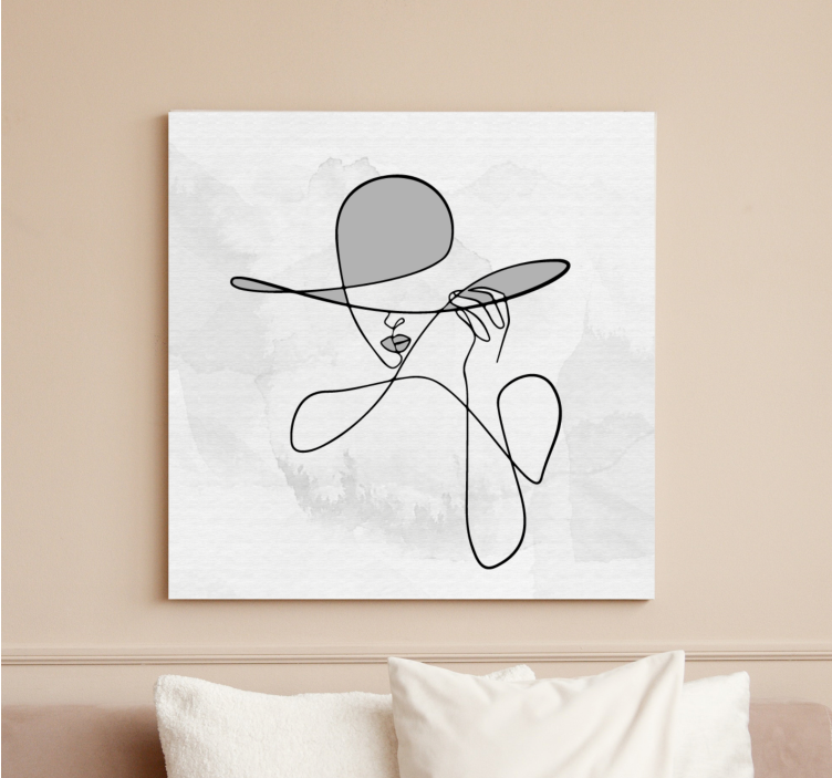 Canvas schilderij ingang Minimalistische vrouw met hoed - TenStickers