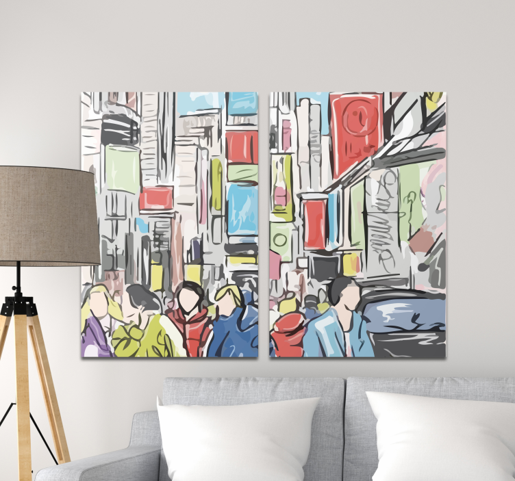 Canvas schilderij mensen in New York stad tekening  - TenStickers
