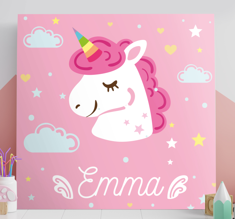 Canvas schilderij Roze eenhoorn met naam - TenStickers