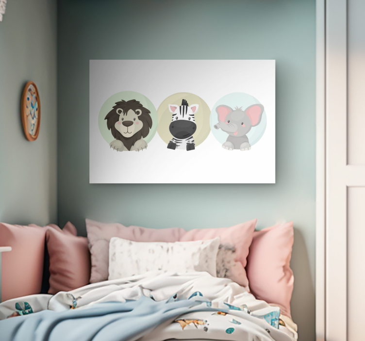 Canvas schilderij baby's Dieren ingesteld - TenStickers