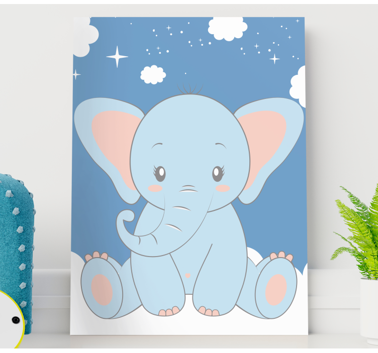 Canvas schilderij baby's Schattige baby cartoon olifant blauw - TenStickers
