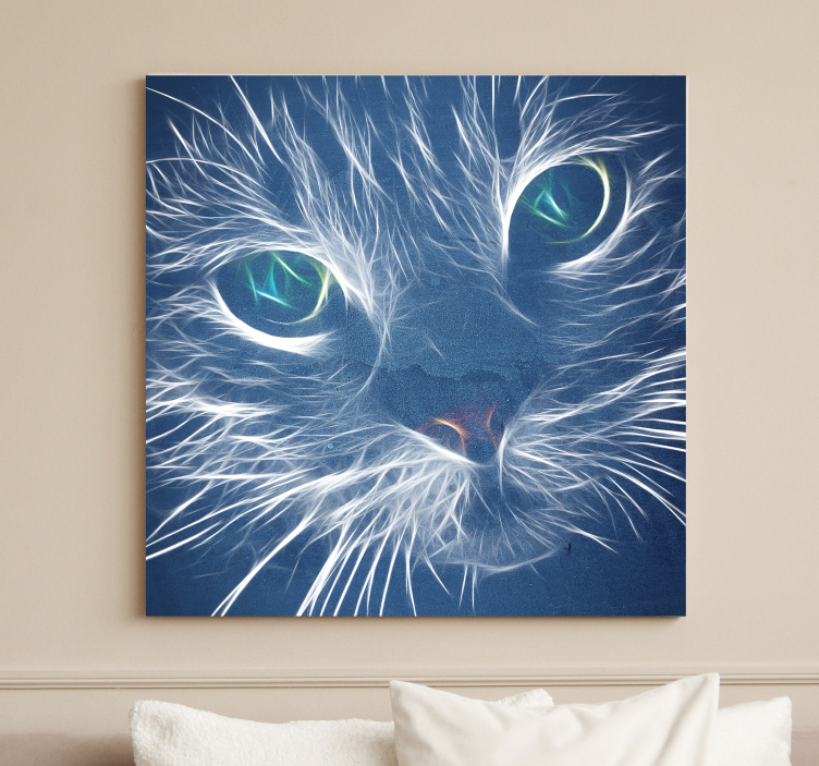 Canvas schilderij katten Blauwe abstracte kat - TenStickers