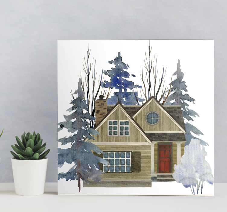 Canvas schilderij rustiek huis en bomen - TenStickers