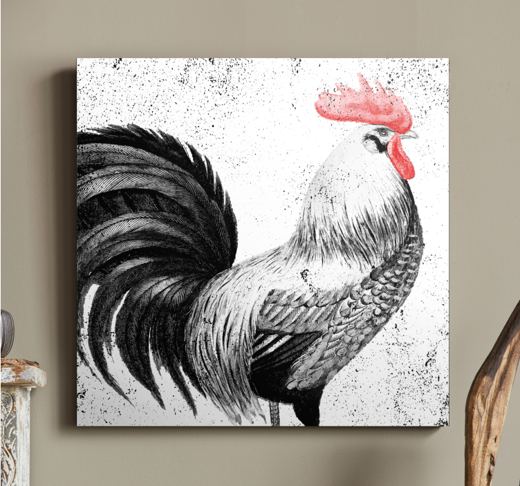 Canvas schilderij vogels Zwarte en rode haan - TenStickers