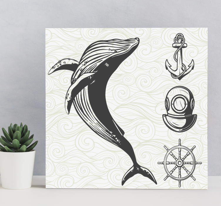 Canvas schilderij walvis en marine elementen - TenStickers