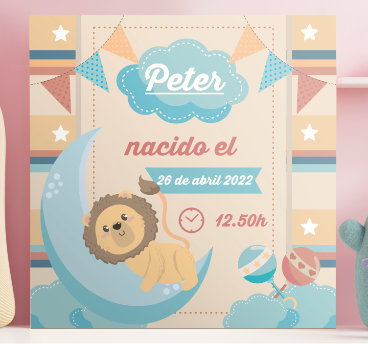 Canvas schilderij baby's leeuw maan viering - TenStickers