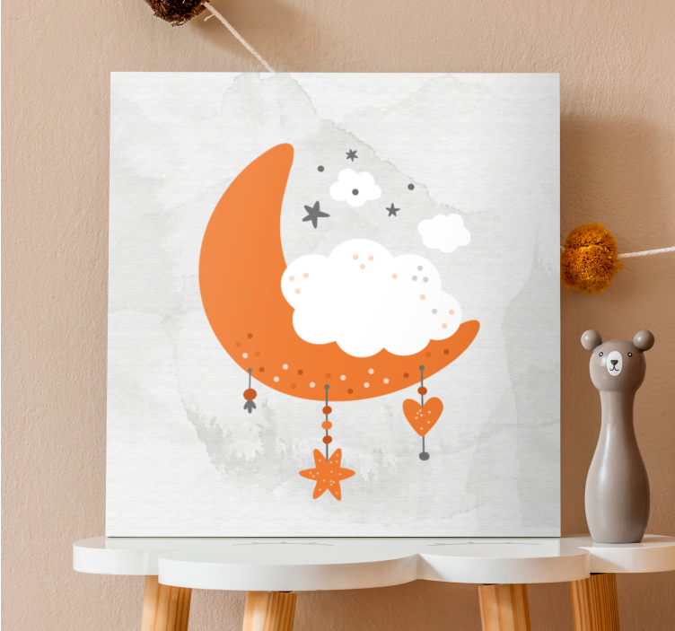 Canvas schilderij baby's wolkenachtige maan hangend - TenStickers