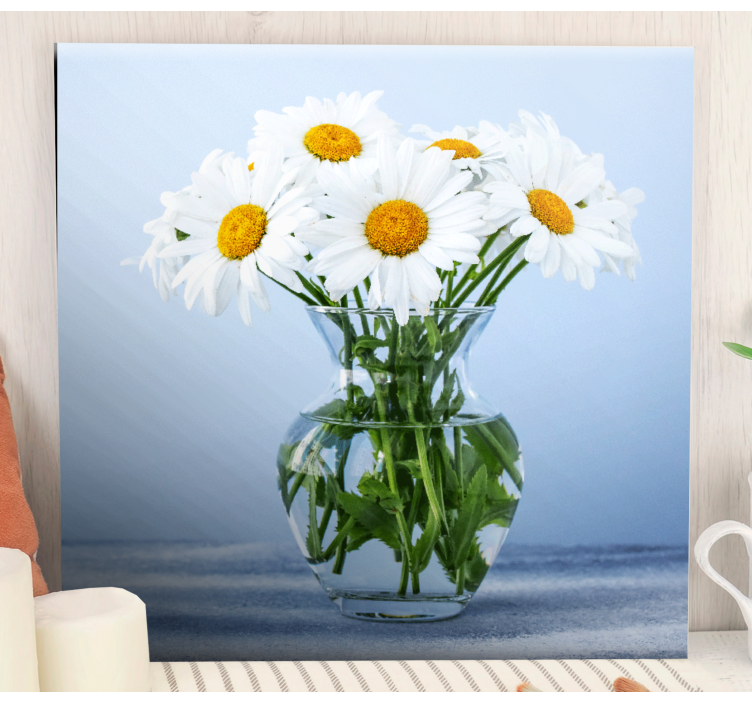 Canvas schilderij bloemen en planten margrieten in glas - TenStickers