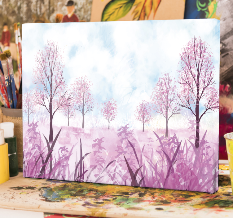 Canvas schilderij bloemen en planten roze bloesems landschap - TenStickers