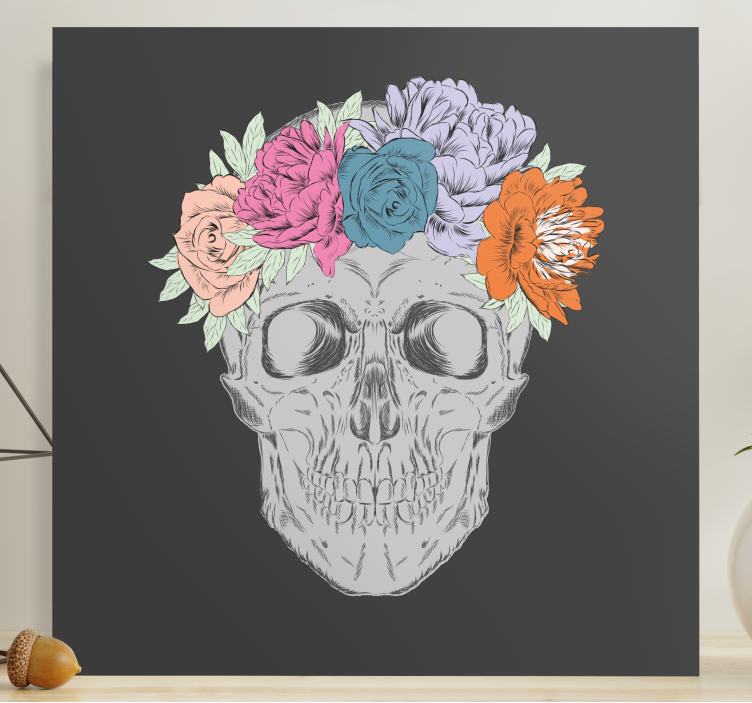 Canvas schilderij bloemen en planten schedelarrangement - TenStickers