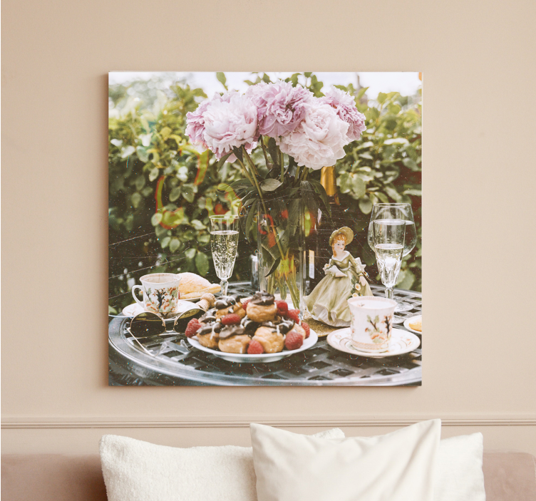 Canvas schilderij bloemen en planten thee setting - TenStickers