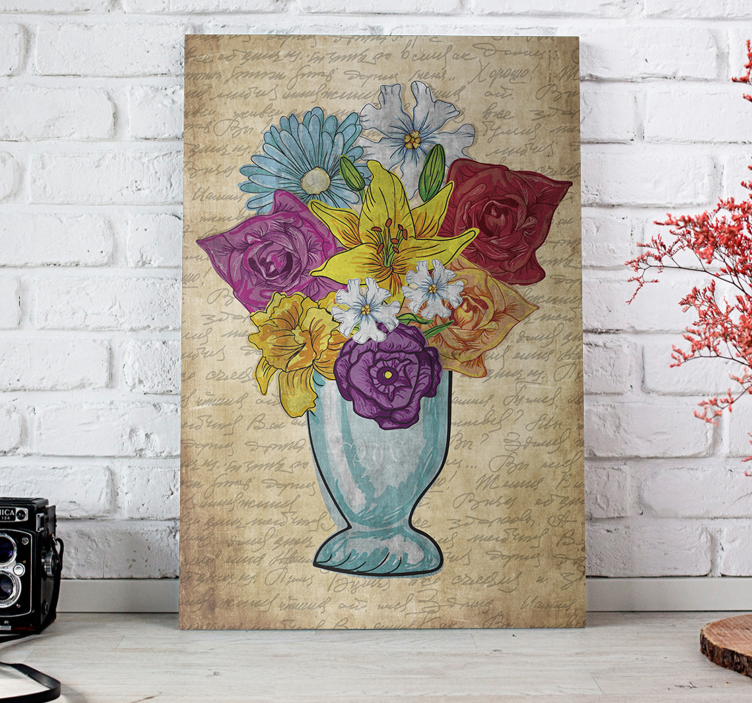 Canvas schilderij bloemen en planten vaasje met bloemen - TenStickers