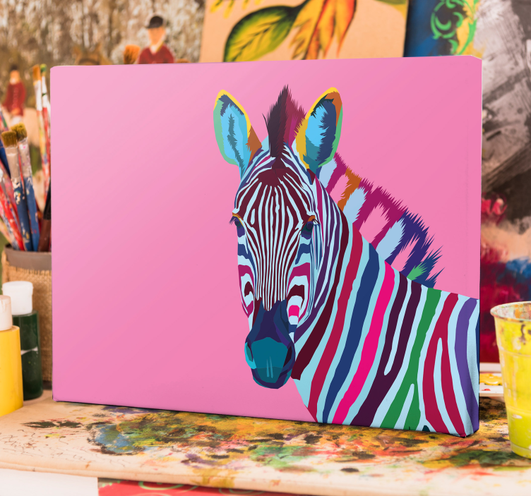 Canvas schilderij dieren levendige zebra afbeelding - TenStickers