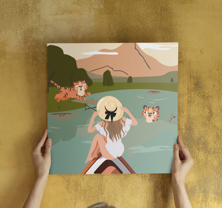 Canvas schilderij dieren tijgers te midden van de natuur - TenStickers