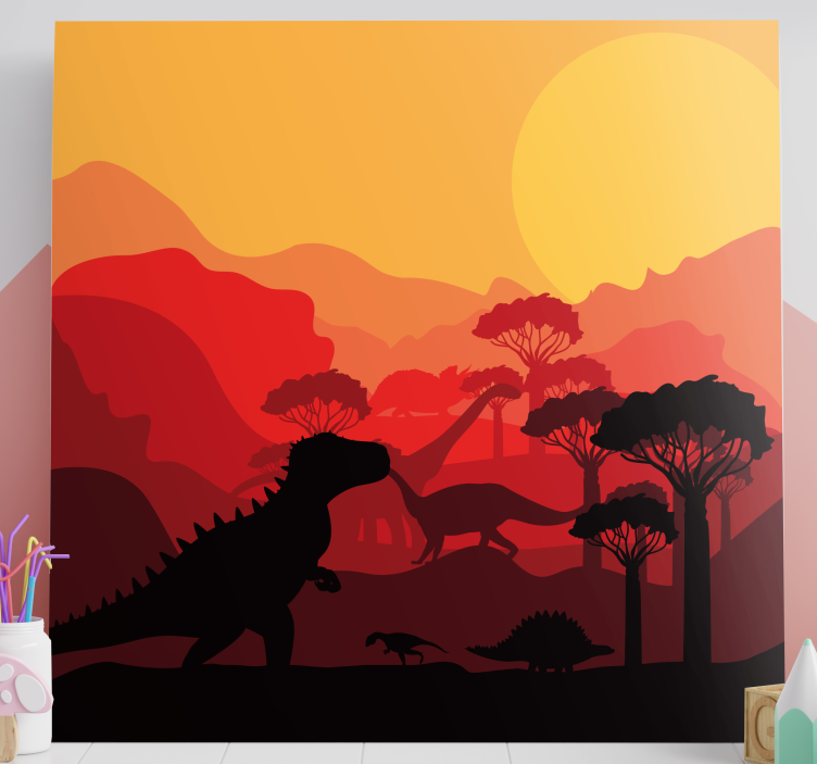 Canvas schilderij dinosaurus silhouet landschap - TenStickers