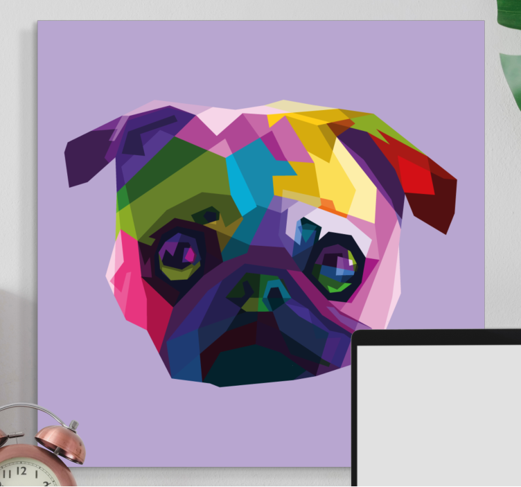 Canvas schilderij hond kleurrijk mops gezicht - TenStickers