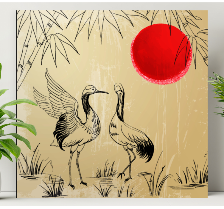 Canvas schilderij mandala kraanvogels en zon - TenStickers