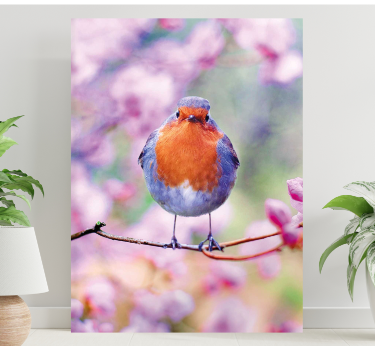 Canvas schilderij vogels charmante roodborst zittend - TenStickers