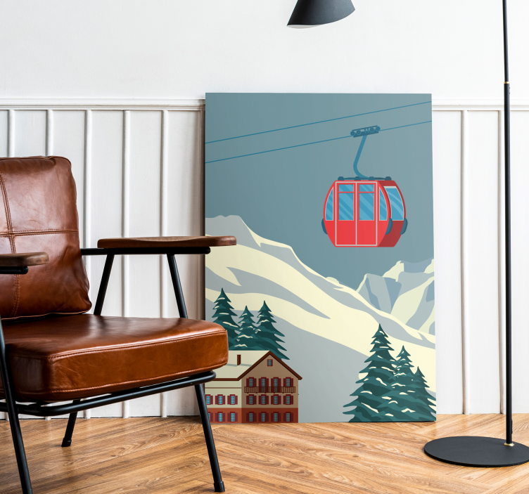 Canvas ski gebied met skilift - TenStickers