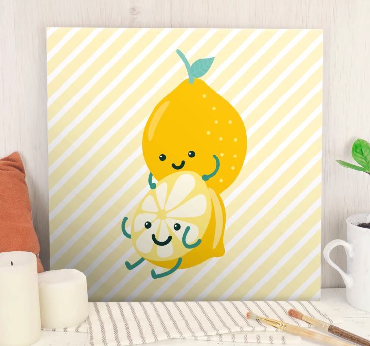 Canvas stilleven en fruit schattige citroenen omarmen - TenStickers
