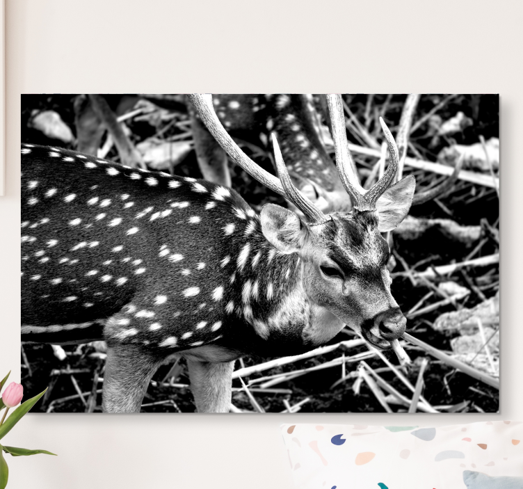 Elegant grijstintenportret Canvas schilderij herten - TenStickers