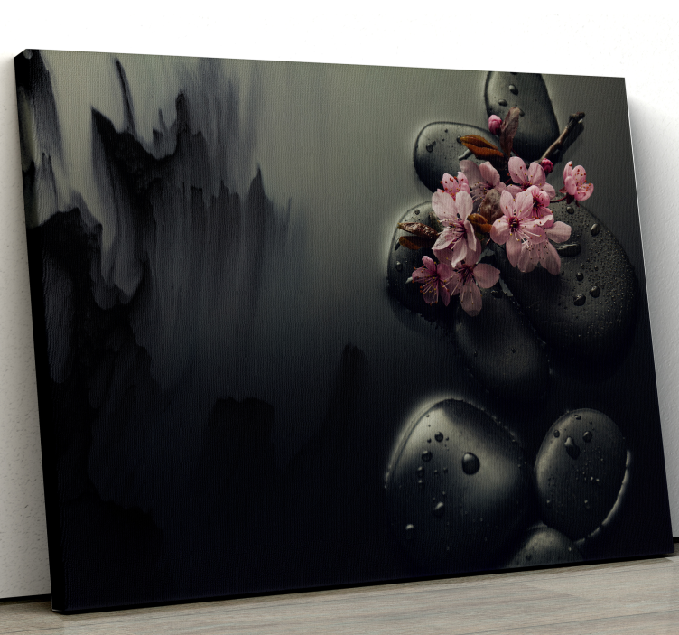 Elegante stenen en bloemen canvas schilderij - TenStickers