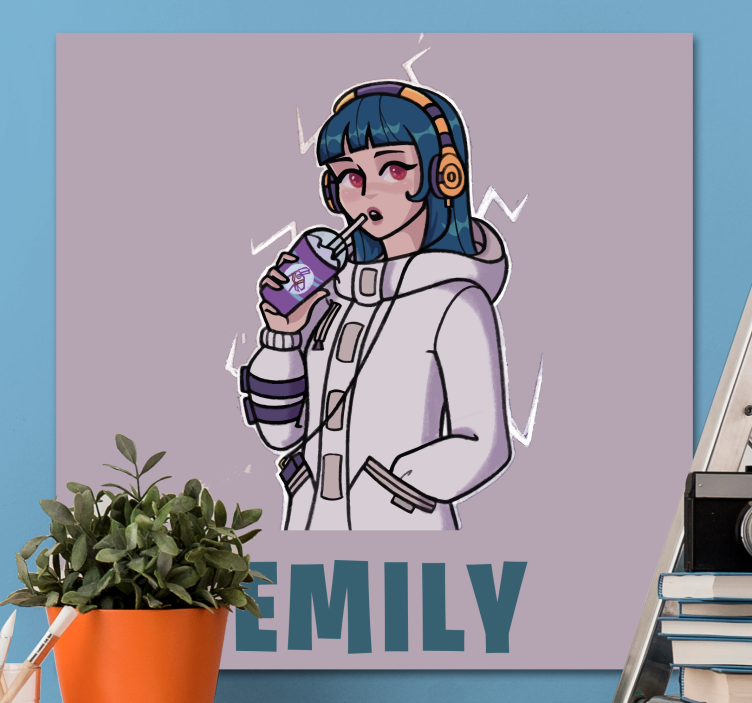 Meisje met koptelefoon met naam Canvas schilderij mensen - TenStickers