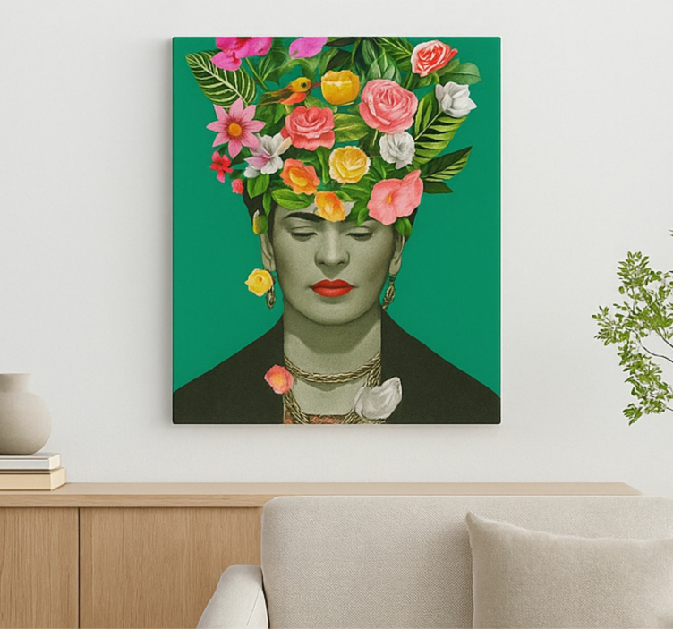 Frida kahlo kleurrijke bloemen Canvas schilderij kunst - TenStickers