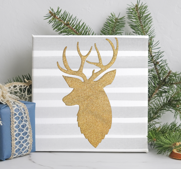 Gouden rendier Canvas schilderij kerst - TenStickers