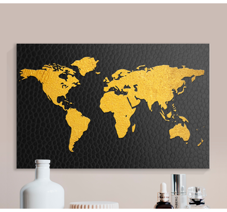 Zwart en gouden effect Wereldkaart canvas schilderij - TenStickers