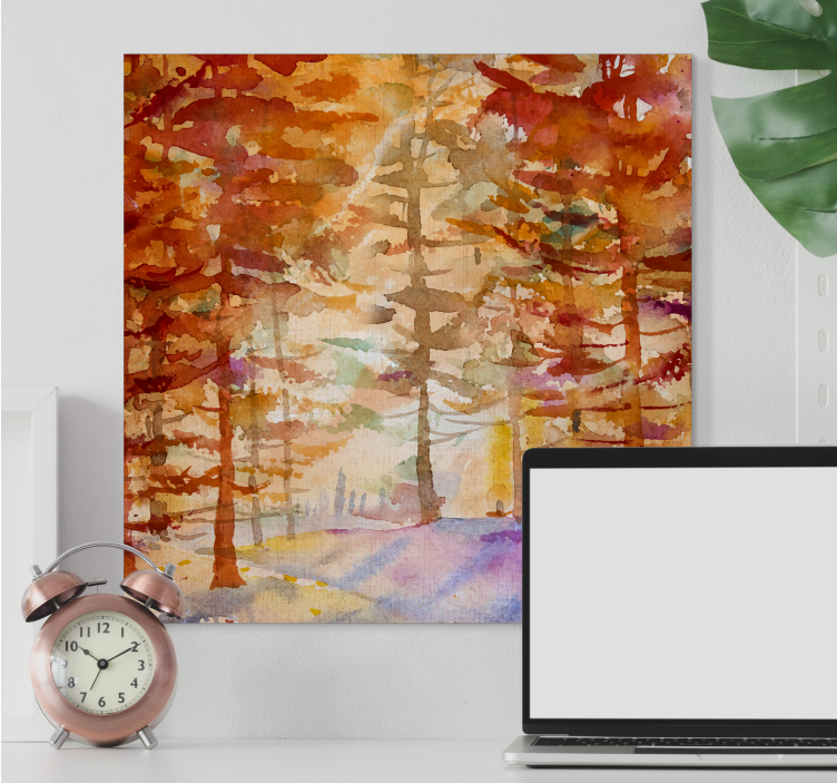 Herfstbospad Canvas schilderij bloemen en planten - TenStickers