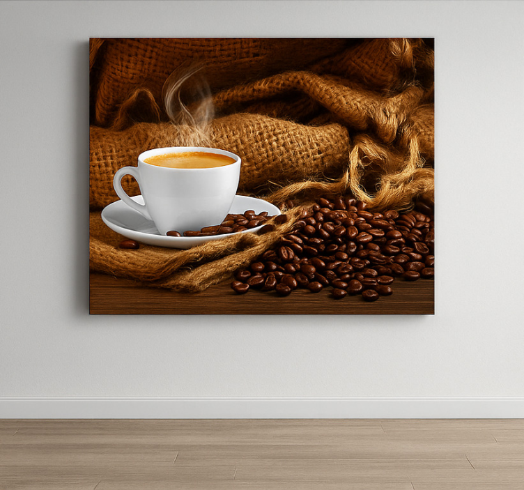 Koffiebonen en kopje canvas schilderij keuken - TenStickers